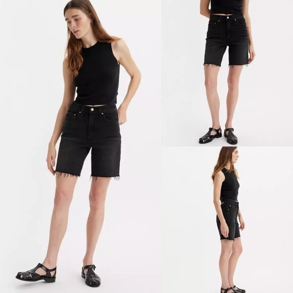 New LEVI'S Premium Ribcage Denim Jean Bermuda Shorts Women's Size 27 Black Wash - Picture 13 of 13
